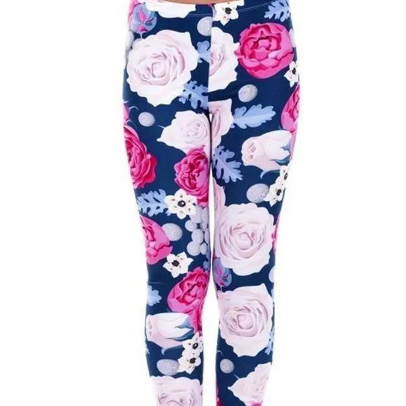 Wholesale 2 Pack: Callie Navy Rose: Pink Blooming Garden 3D Illusion Graphic Leggings