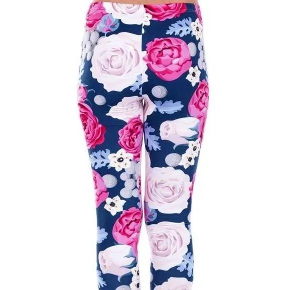 Wholesale 2 Pack: Callie Navy Rose: Pink Blooming Garden 3D Illusion Graphic Leggings