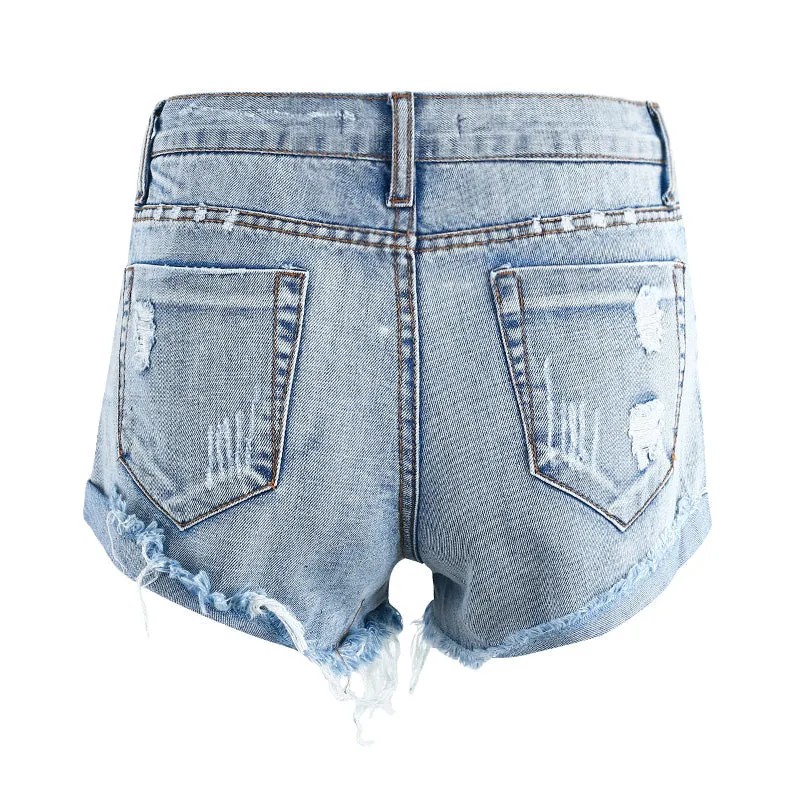 Women's Blue Denim Shorts With Holes