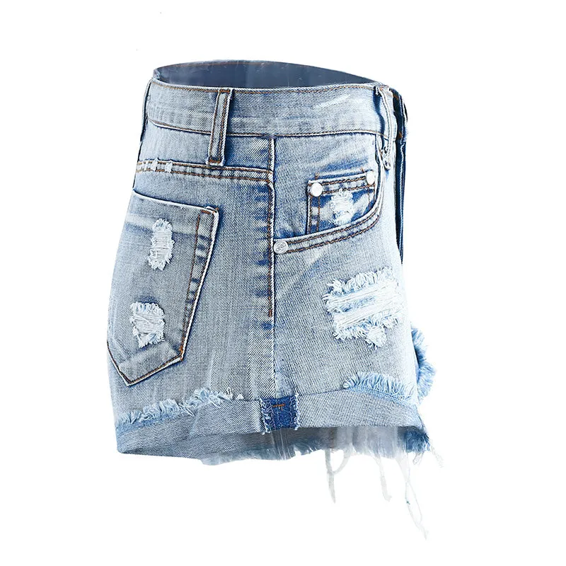 Women's Blue Denim Shorts With Holes