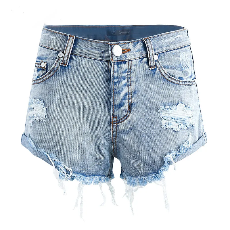 Women's Blue Denim Shorts With Holes