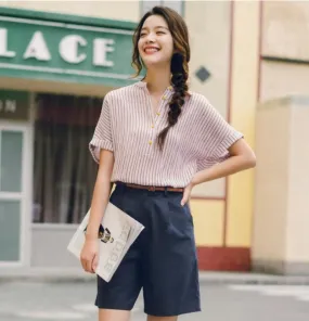 Women's Summer Casual Cotton Mid Waist Shorts