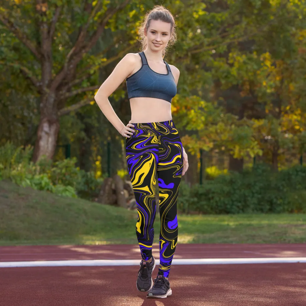 Yellow Blue and Black Oil Spill High-Waisted Yoga Leggings