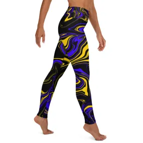 Yellow Blue and Black Oil Spill High-Waisted Yoga Leggings