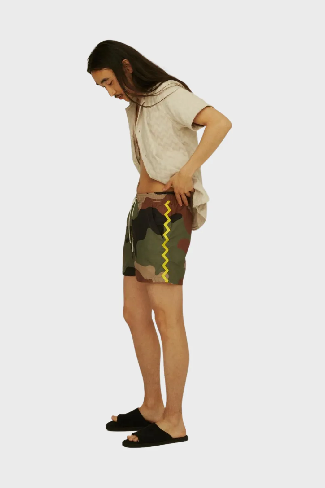Zig Embroidered Swim Shorts in Green Cammo